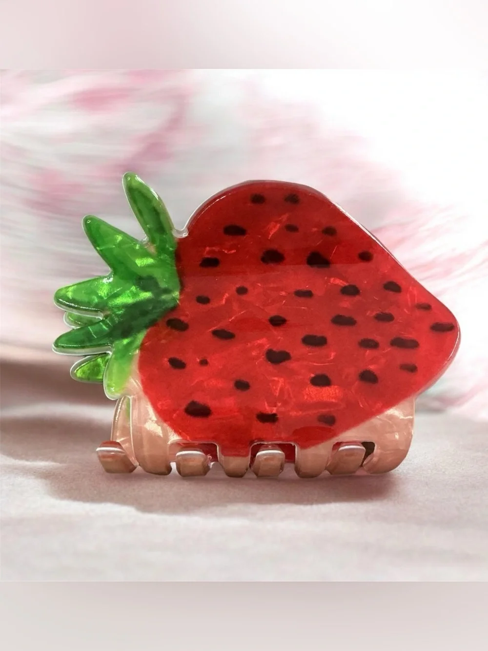 Strawberry Acrylic Hair Claw - Red & Green NEW 2”